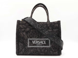 Versace Athena Small Tote Bag In Gray Barocco Canvas Fabric Fw1225wxzdu