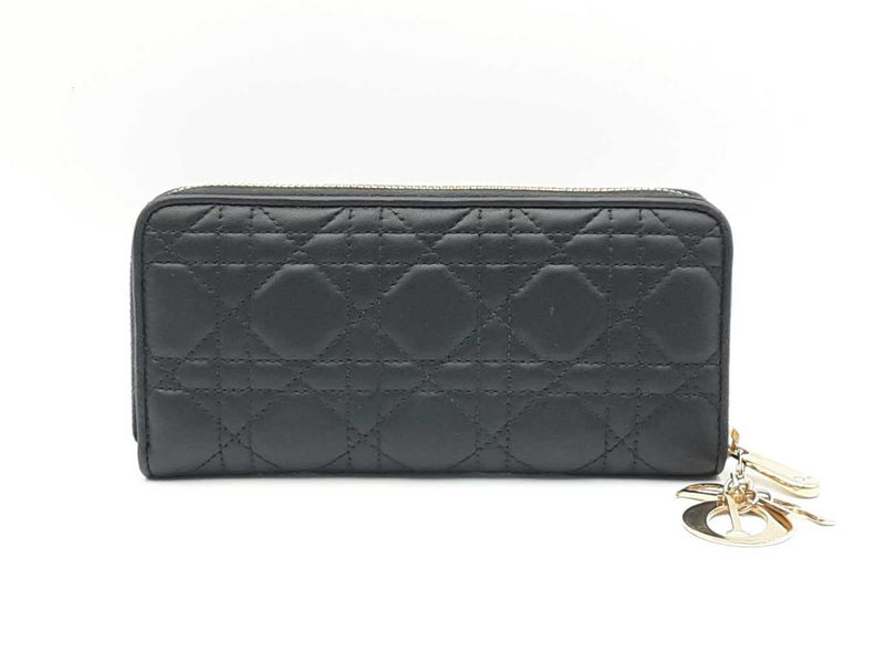 Christian Dior Lady Voyageur Black Cannage Lambskin Leather Wallet Fw0325lzxdu