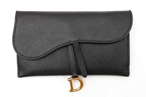 Christian Dior Saddle Wallet With Chain In Black Leather Fw1025pzxdu