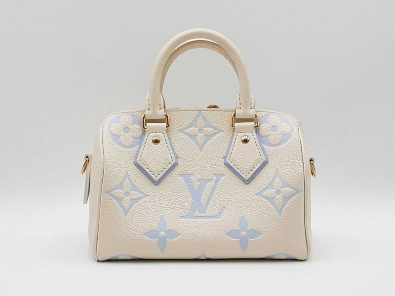 Louis Vuitton Speedy 20 In Latte & Candy Blue Giant Monogram Empreinte Leather