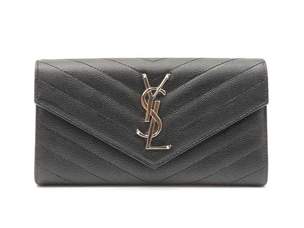 Yves Saint Laurent Cassandre Black Matelassé Leather Flap Wallet Fw0925ooxdu