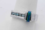 Blue Diamond & Opal Inlay 14k White Gold Ring 10.5 Grams Size 8.5 Eb1025prxsa