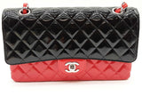 Chanel Double Flap Quilted Red & Black Patent Leather Shoulder Bag Eb1225wrxzde