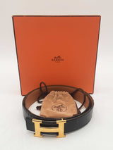 Hermes Gold H Buckle Nialus Croc Belt Size 90eu Sd0825lrzxsa