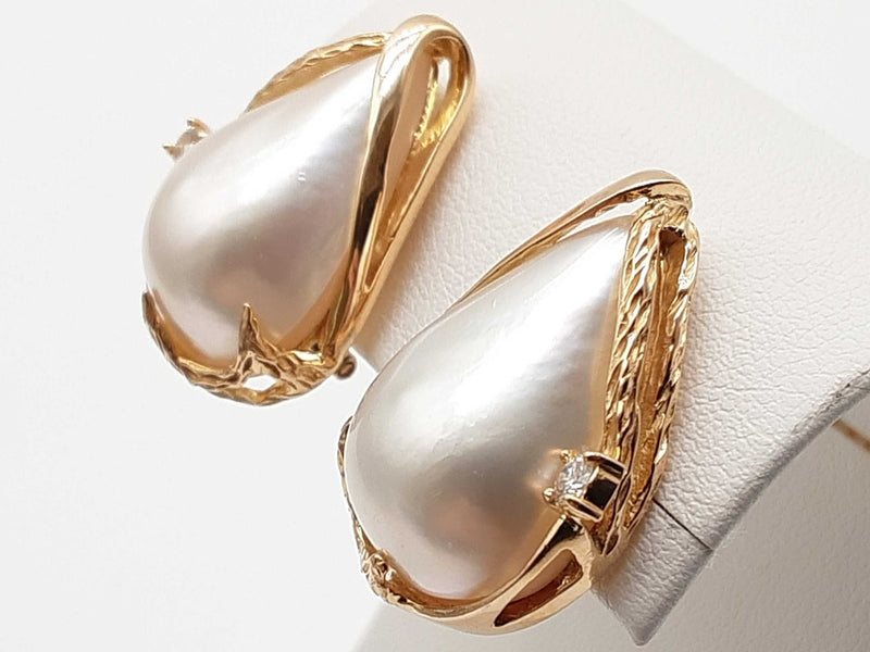Tear Drop Pearls Diamonds 14k Yellow Gold 11.9g Stud Clasp Earrings Do0525wxzde