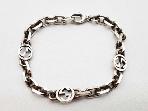 Gucci Gg Interlocking 0.925 Silver 19.7g Cable Chain Bracelet Size 18/ L 7 In Do0424lxzde