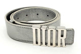 Christian Dior Metallic Silver Leather Belt With Silver Tone Buckle Eb0225lixsa