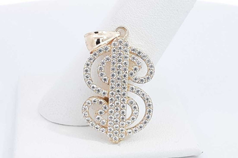 10k Yellow Gold Cubic Zirconia Dollar Sign Pendant 3.2 Grams Eb0624rxdu