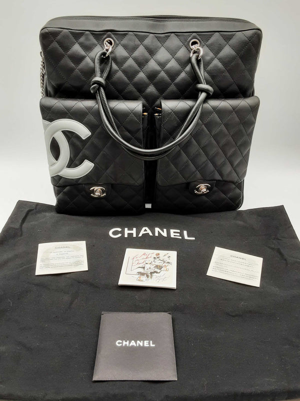 Chanel Cambon Reporter Black Quilted Leather Zipper Tote Bag Do1224sxzde