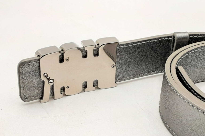 Christian Dior Metallic Silver Leather Belt With Silver Tone Buckle Eb0225lixsa