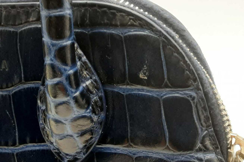 Balenciaga Ville Crocodile Embossed Blue Leather Top Handle Bag Eb0425lrxsa