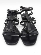 Valentino Garavani French Bow Black Leather Sandals Size 39 Eb1225crdu