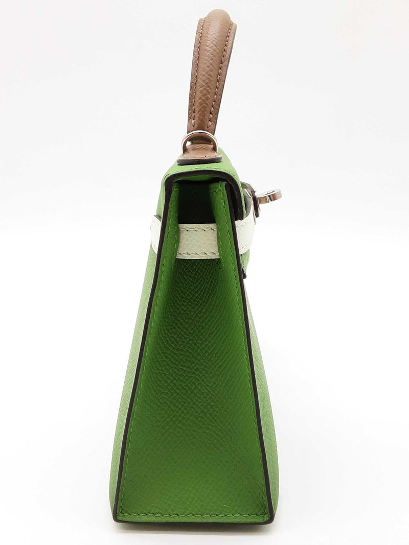 Hermes Mini Kelly Tricolor Green Gray Epsom Palladium Hardware Bag Do0925oxzxzde