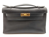 Hermes Kelly Pochette Noir Black Swift Leather Gold Hardware Clutch Do726lixzxde