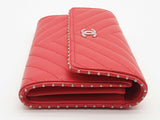 Chanel Red Chevron Quilted Leather Studded Wallet Do0625worde