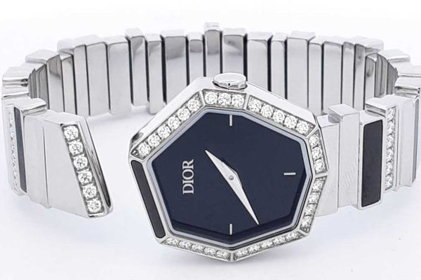 Dior Gem Dior Diamond & Onyx Stainless Steel Watch 24mm Eb0724wwrxsa