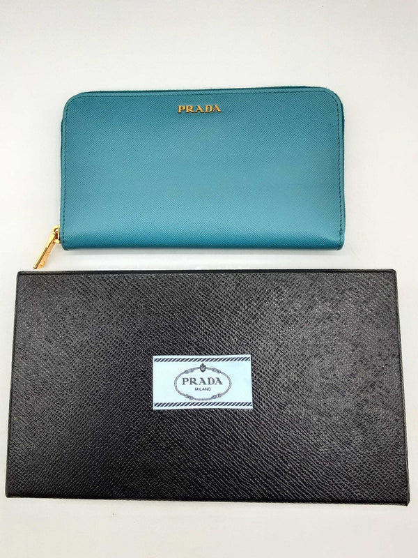 Prada Blue Turquoise Saffiano Leather Zipper Wallet Do1024loxde