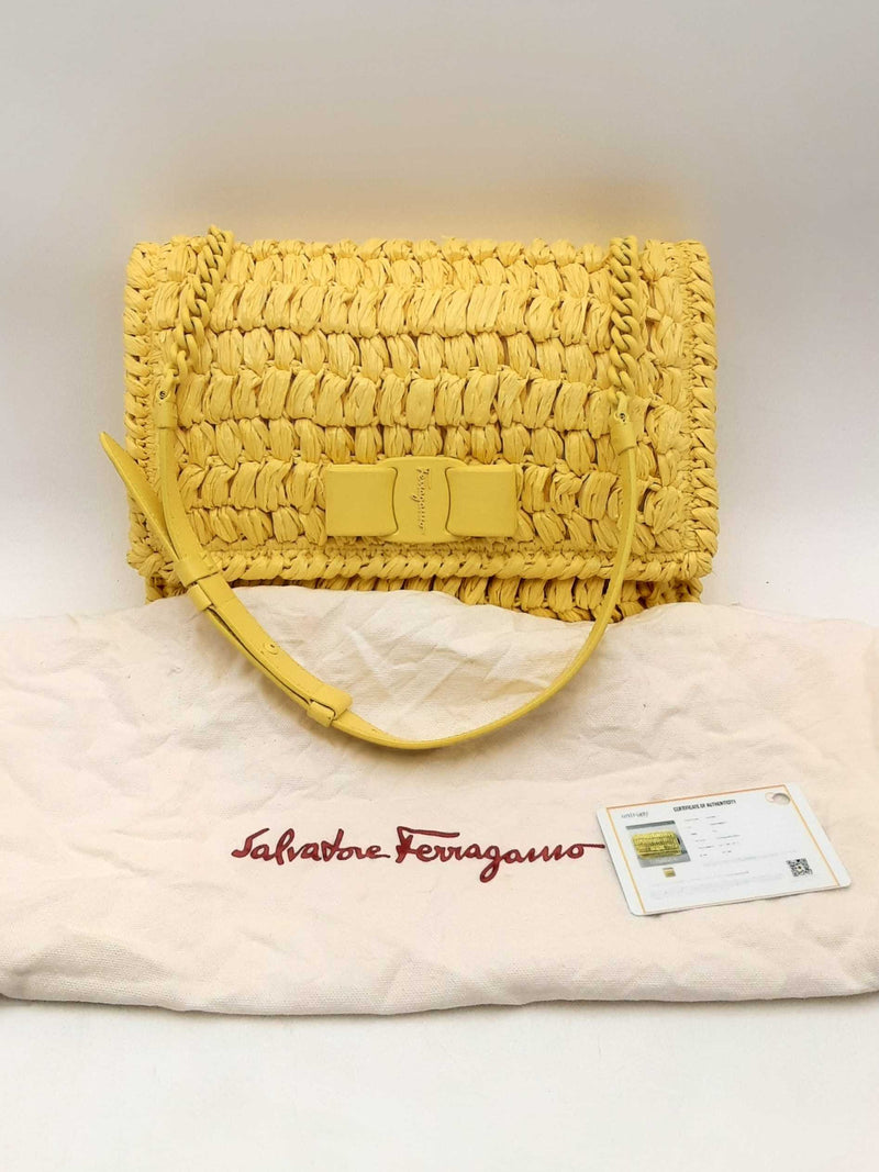 Salvatore Ferragamo Yellow Viva Crochet Shoulder Bag Eb1124lxzsa