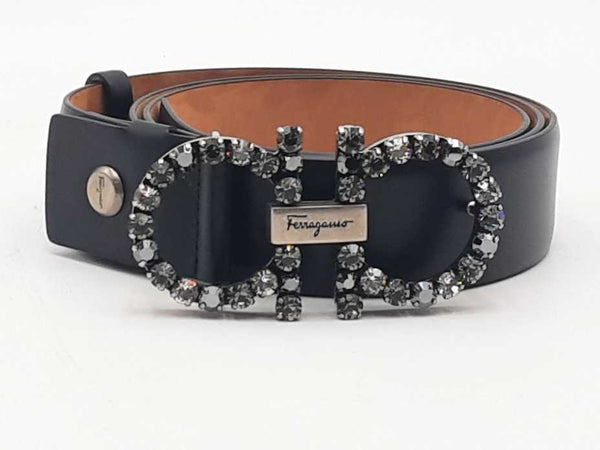 Salvatore Ferragamo Rhinestone Belt Black Size 34 Aa0825lorsa
