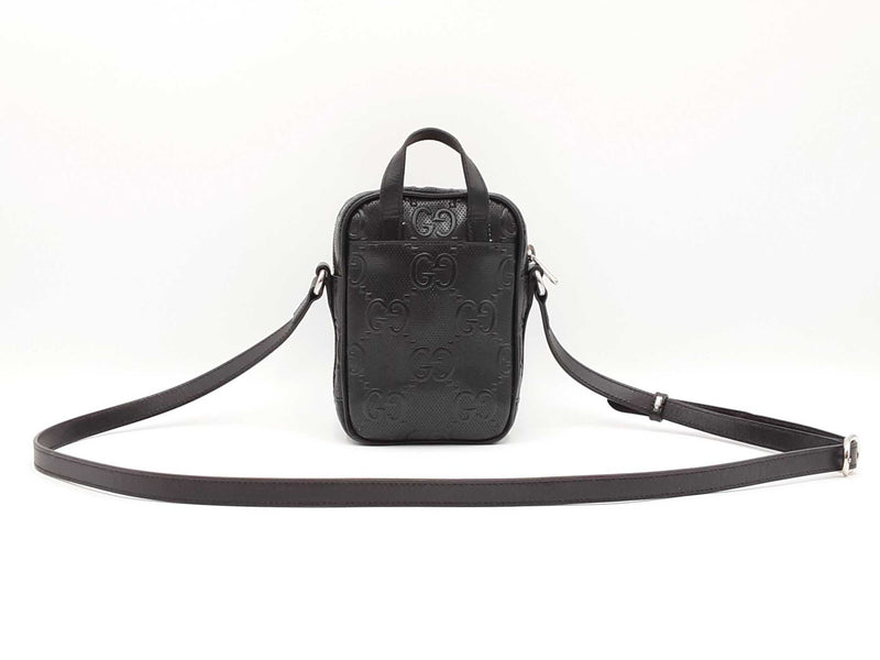 Gucci Gg Embossed Black Perforated Leather Mini Crossbody Bag Fw0425wwxdu