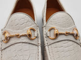 Gucci White Leather Crocodile Horsebit Loafers Size 6 Eb1225rxzde