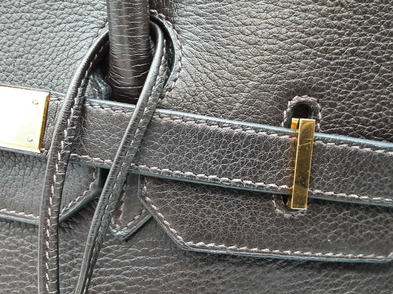 Hermes Birkin 35 Ebene Brown Clemence Gold Hardware Handbag Do0825sxzxde