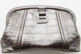 Balenciaga Editor Xs Metallic Silver Crocodile Embossed Clutch Eb0326prxde