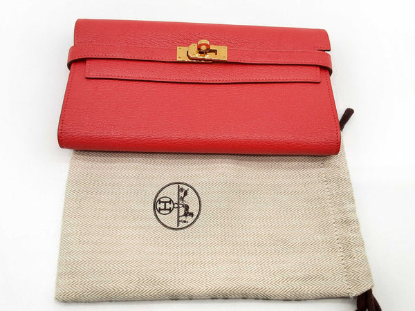 Hermes Kelly To Go Red Chevre Mysore Gold Hardware Clutch Do1124lxzxde