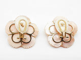 10k Yellow Gold Pink White Mother Of Pearl 15.7g Plumeria Clasp Earrings Do1224pxzde