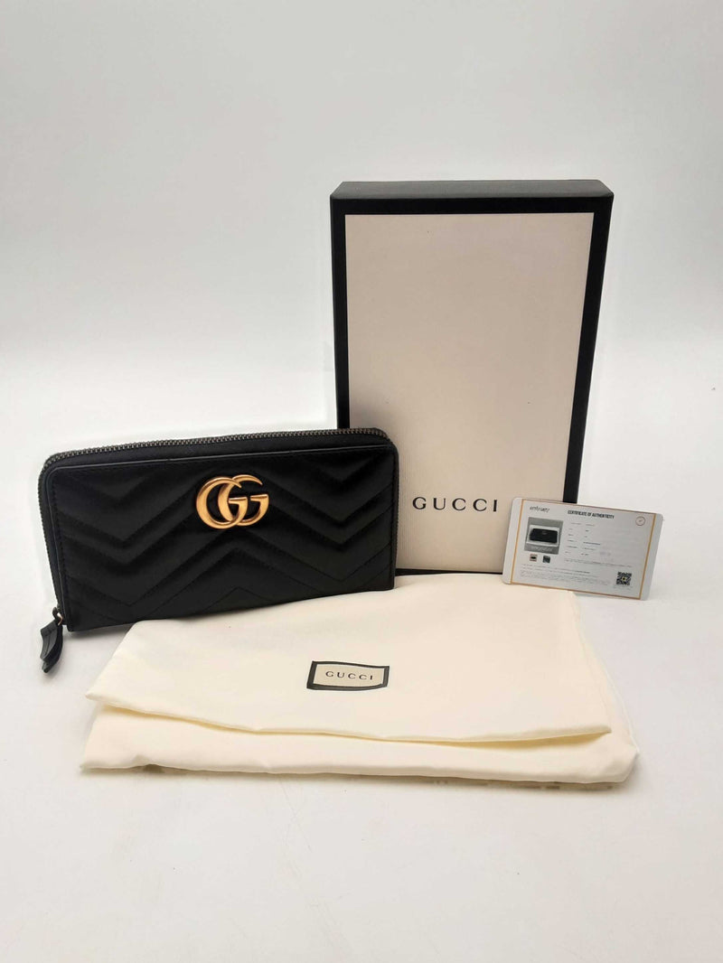 Gucci Gg Marmont Zip Around Black Wallet Sd0825ozxsa