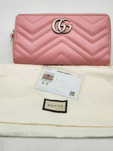 Gucci Quilted Gg Marmont Pink Leather Zip Around Wallet Eb0125lrxsa