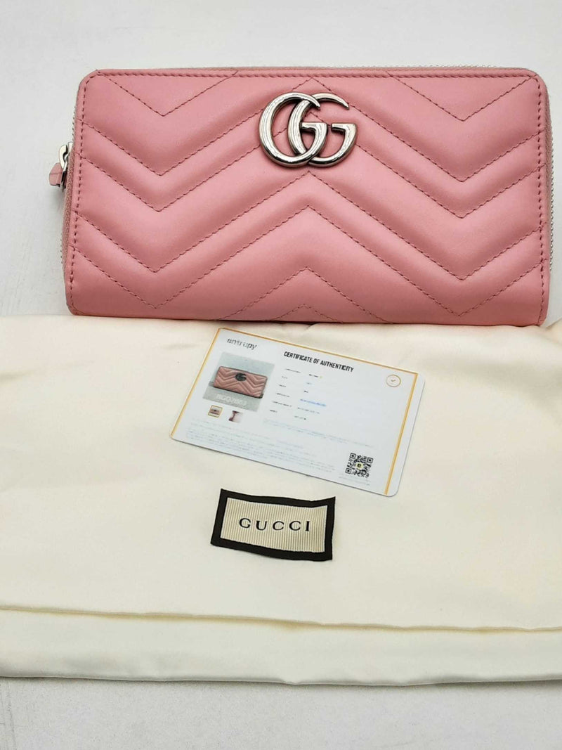 Gucci Quilted Gg Marmont Pink Leather Zip Around Wallet Eb0125lrxsa