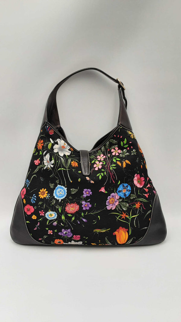 Gucci Jackie Black Flora Canvas Hobo Bag Fw1024wxzdu