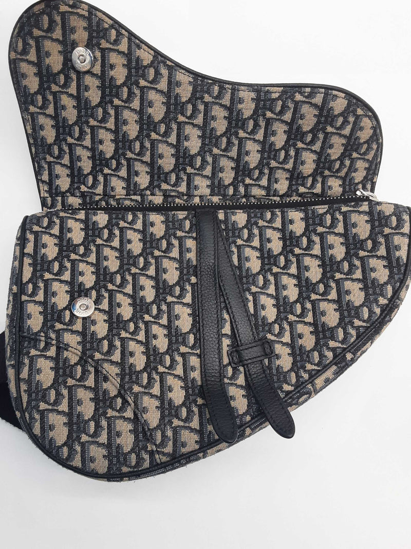 Christian Dior Saddle Tan Navy Oblique Logo Canvas Crossbody Bag Do0425loxzde