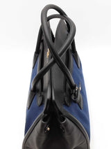 Prada Navy Blue Canvas & Black Saffiano Leather Tote Bag Eb1025oordu