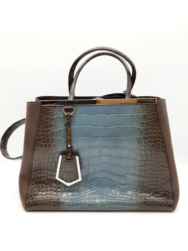 Fendi 2 Sac De Jours Blue Black Ombre Croc Embossed Tote Bag Do0325lxzxde