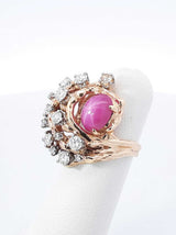 1.22 Cttw Diamond & Star Ruby Cocktail Ring In 14k Yellow Gold 9.5 Grams Size 4 Fw0326loxzdu