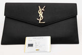 Yves Saint Laurent Uptown Pouch Black Leather Envelope Clutch Eb0826oxzsa
