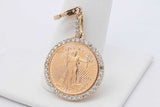 2023 Liberty 5 Dollar 1/10 Oz Fine Gold Coin Pendant With Diamond Bezel 6.2 Grams Eb0626irxsa