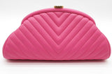 Chanel Quilted Cheveron Pink Lambskin Clutch Eb1225wxxzde