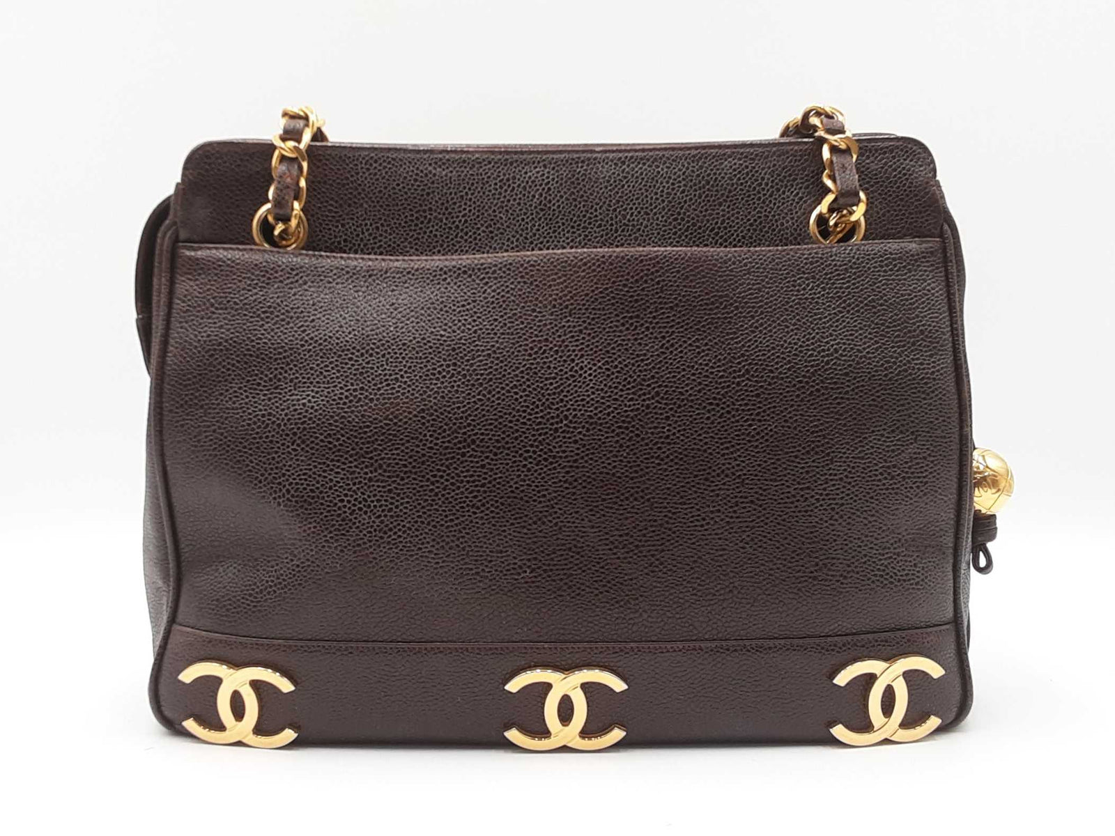Chanel Triple Coco Mark Shoulder Bag In Brown Caviar Leather