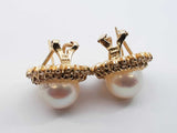 0.40 Cttw Diamond, Pearl, & 14k Yellow Gold Halo Earrings 5.7 Grams Fw0925owzdu