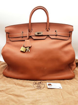 Hermes Birkin Hac 50 Gold Brown Clemence Brass Duffle Bag Do0823lwrxzde