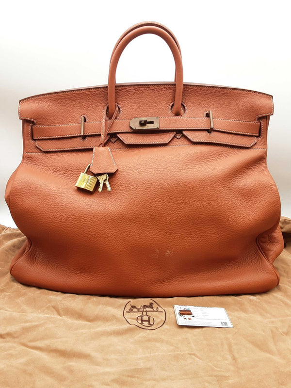 Hermes Birkin Hac 50 Gold Brown Clemence Brass Duffle Bag Do0823lwrxzde