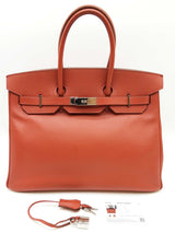 Hermes Birkin 35 Brique Red Epsom Palladium Hardware Handbag Do0825srxzde