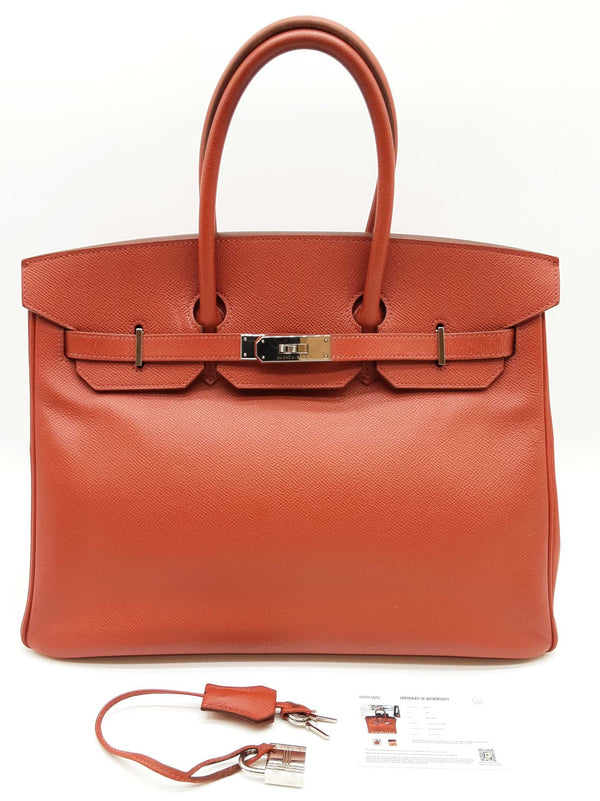 Hermes Birkin 35 Brique Red Epsom Palladium Hardware Handbag Do0825srxzde