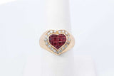 Ruby & Diamond Heart Shape Ring In 18k Yellow Gold 7.1 Grams Size 7 Eb1025wrxdu