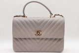 Chanel Quilted Chevron Leather Cc Trendy Top Handle Bag Eb0126pxxzde