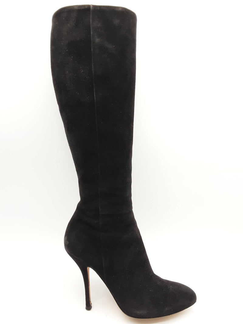 Gucci Vitello Vernice Soft Black Suede Knee High Boots Size Eu 36 Do0225rxde