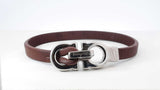 Salvatore Ferragamo Double Gancini Silver-tone & Leather Bracelet 7.5 Inch Fw0926ezdu